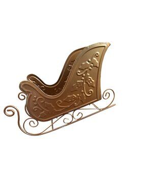Metallic Gold Decorative Sleigh By Ashland With Holly Design - Tabletop Christma